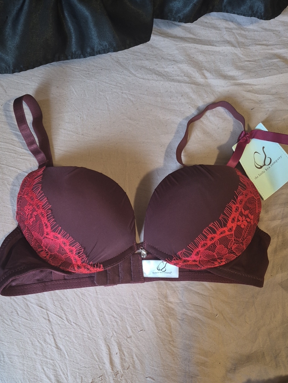 The Little Bra Company "Diane" Red Purple Lace-Accent Push-Up Bra 32B